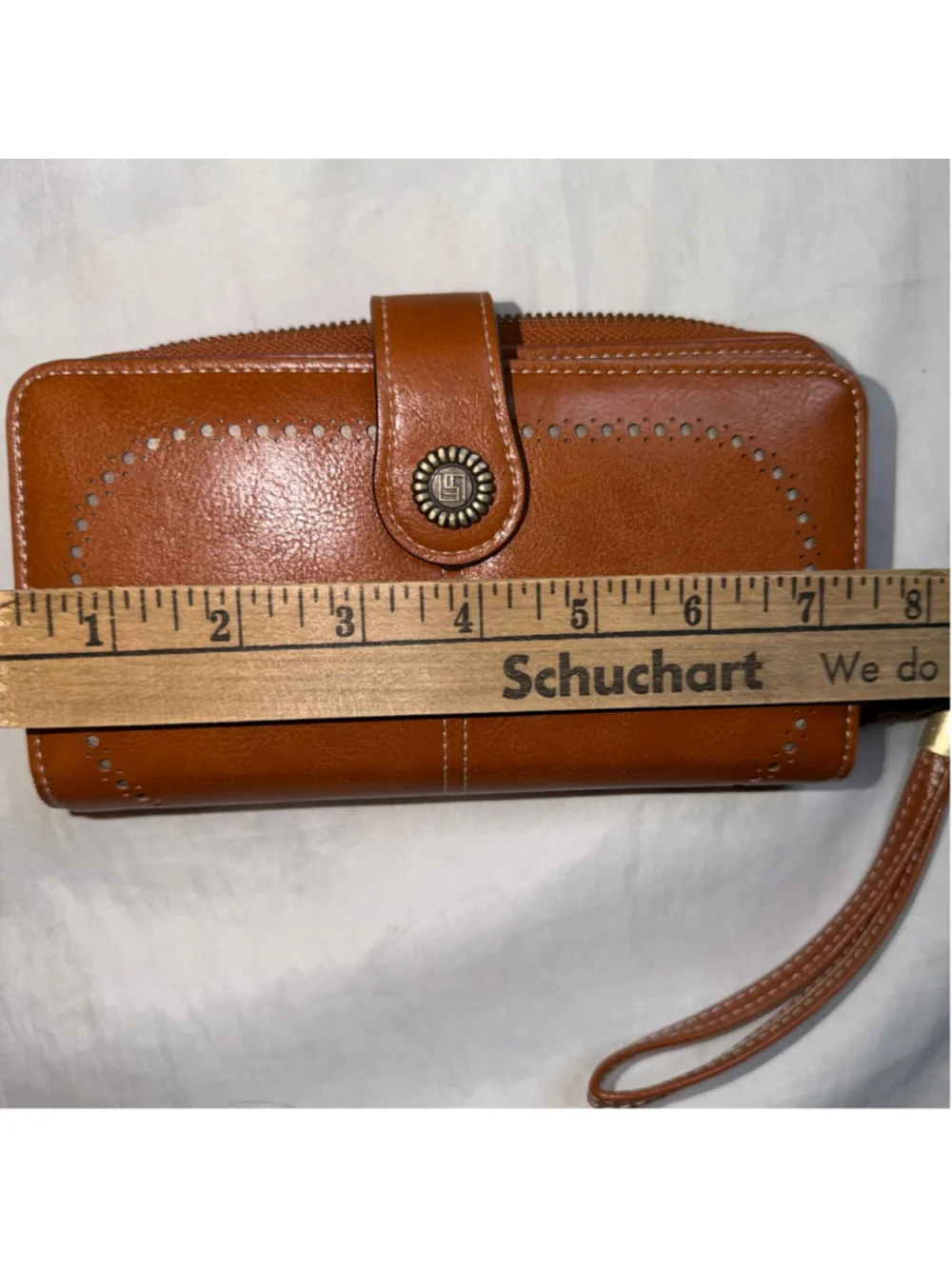 EUC Charm Infinite Vegan Leather Zip Around 2 section Fashion Wallet RFID Block